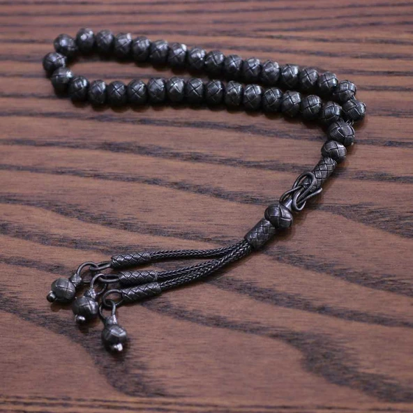 999 Ayar Gümüş Siyah  Renk Kazaz Tesbih ürün görseli 1