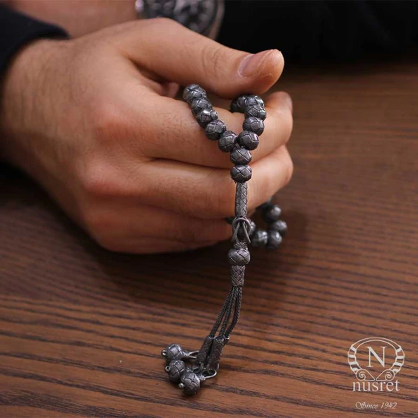 999 Ayar Gümüş Siyah  Renk Kazaz Tesbih - Resim 11
