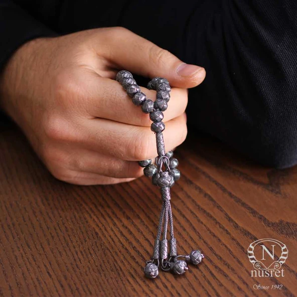 999 Ayar Gümüş Siyah  Renk Kazaz Tesbih - Resim 8
