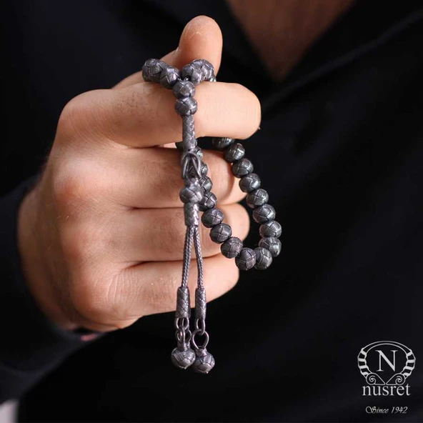 999 Ayar Gümüş Siyah  Renk Kazaz Tesbih - Resim 10