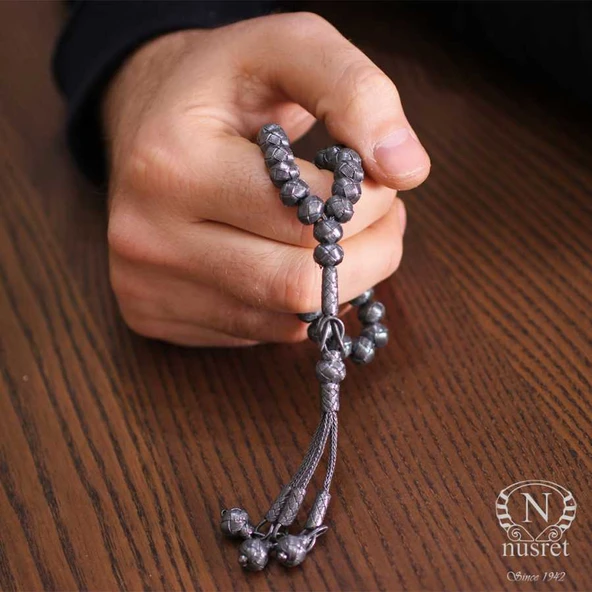 999 Ayar Gümüş Siyah  Renk Kazaz Tesbih - Resim 7