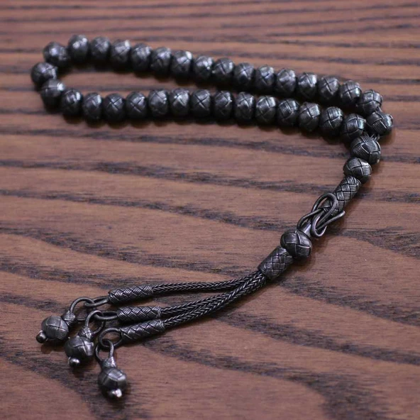 999 Ayar Gümüş Siyah  Renk Kazaz Tesbih - Resim 3