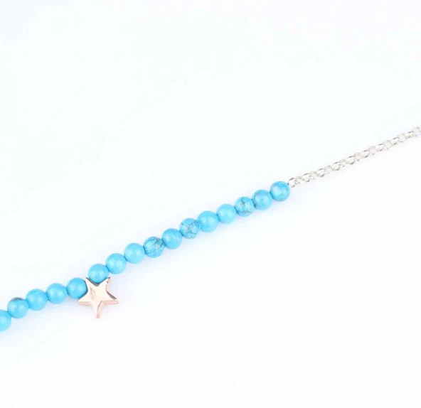 925 Ayar Gümüş Turkuaz Taşlı Moda Halhal - Resim 4