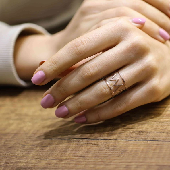 925 Ayar Gümüş Şerit Yüzük, Pembe ürün görseli 1
