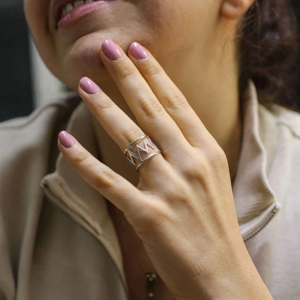 925 Ayar Gümüş Şerit Yüzük, Beyaz ürün görseli 1