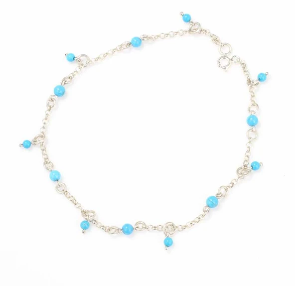 925 Ayar Gümüş Turkuaz Taş Halhal - Resim 2