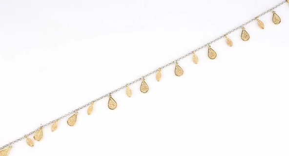 925 Ayar Gümüş 18 adet Damla ve Oval Telkari Halhal Bileklik - Resim 4