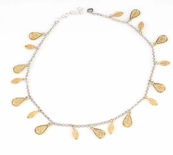 925 Ayar Gümüş 18 adet Damla ve Oval Telkari Halhal Bileklik - Resim 3