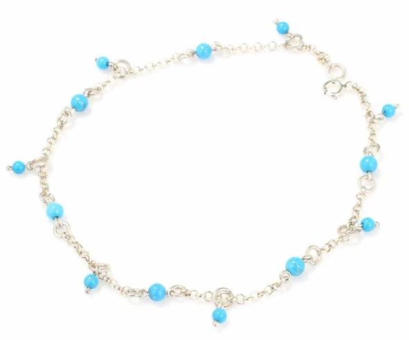 925 Ayar Gümüş Turkuaz Taş Halhal - Resim 5