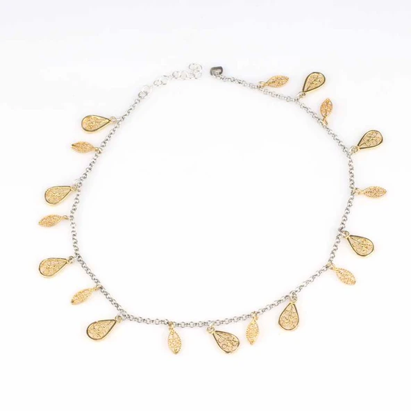 925 Ayar Gümüş 18 adet Damla ve Oval Telkari Halhal Bileklik - Resim 7