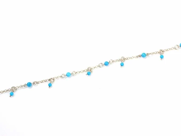 925 Ayar Gümüş Turkuaz Taş Halhal - Resim 4