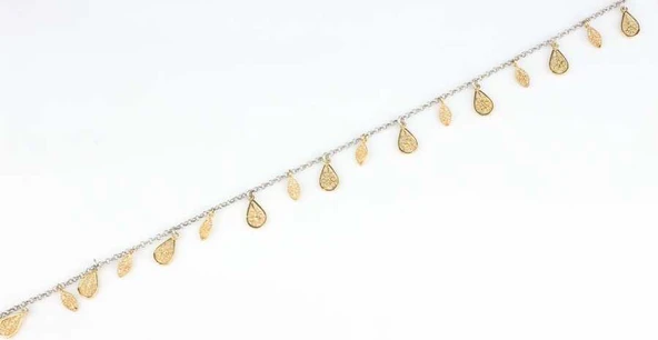 925 Ayar Gümüş 18 adet Damla ve Oval Telkari Halhal Bileklik - Resim 5