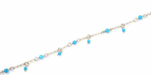 925 Ayar Gümüş Turkuaz Taş Halhal - Resim 3