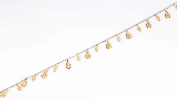 925 Ayar Gümüş 18 adet Damla ve Oval Telkari Halhal Bileklik - Resim 6