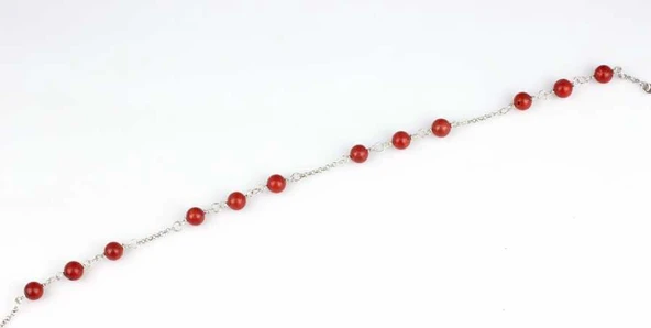 925 Ayar Gümüş 12 Adet Mercan Taşlı Halhal Bileklik - Resim 2