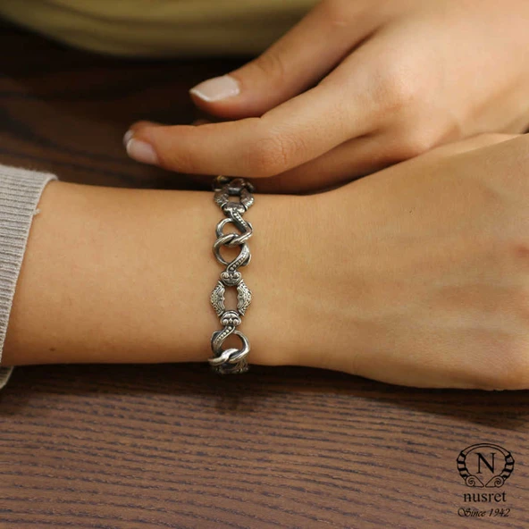 925 Ayar Gümüş Siyah Rodajlı Antik Bileklik ürün görseli 1