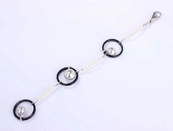 925 Ayar Gümüş 3 Halka Sedef Bileklik - Resim 4