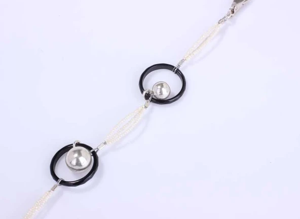 925 Ayar Gümüş 3 Halka Sedef Bileklik - Resim 2