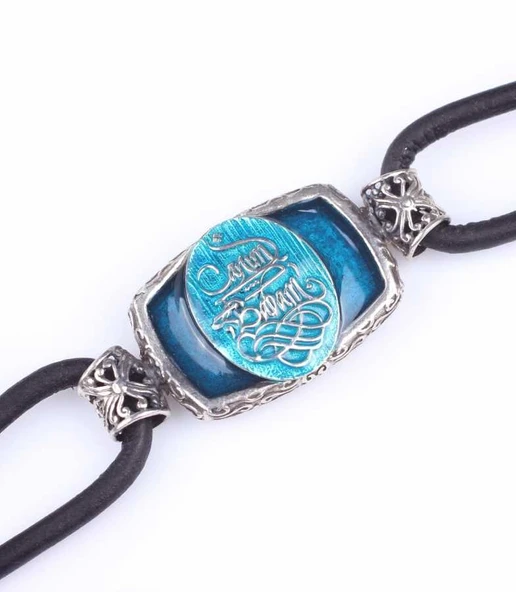 925 Ayar Gümüş Canım Babam Yazılı Derili Erkek Bileklik - Resim 6