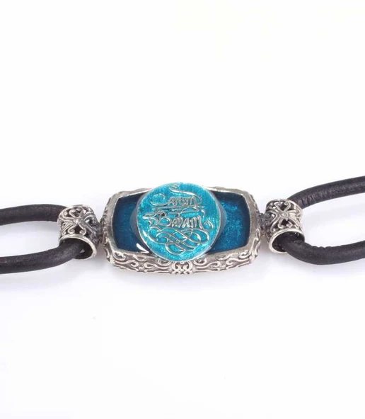 925 Ayar Gümüş Canım Babam Yazılı Derili Erkek Bileklik - Resim 12