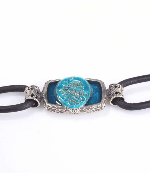 925 Ayar Gümüş Canım Babam Yazılı Derili Erkek Bileklik - Resim 11