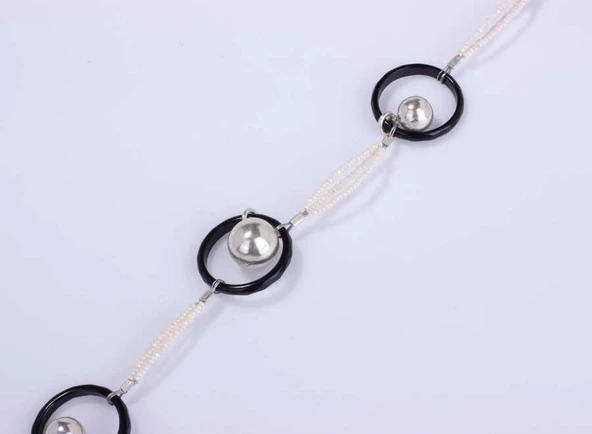 925 Ayar Gümüş 3 Halka Sedef Bileklik - Resim 3