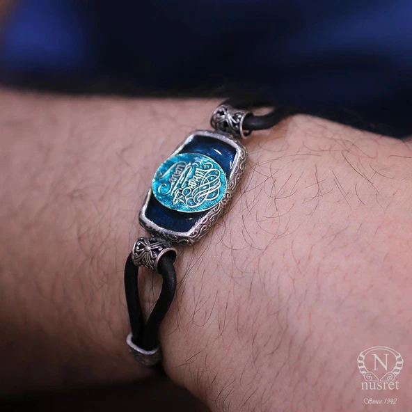 925 Ayar Gümüş Canım Babam Yazılı Derili Erkek Bileklik ürün görseli 1