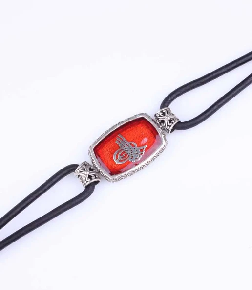 925 Ayar Gümüş Osmanlı Tuğrası Derili Erkek Bileklik - Resim 10