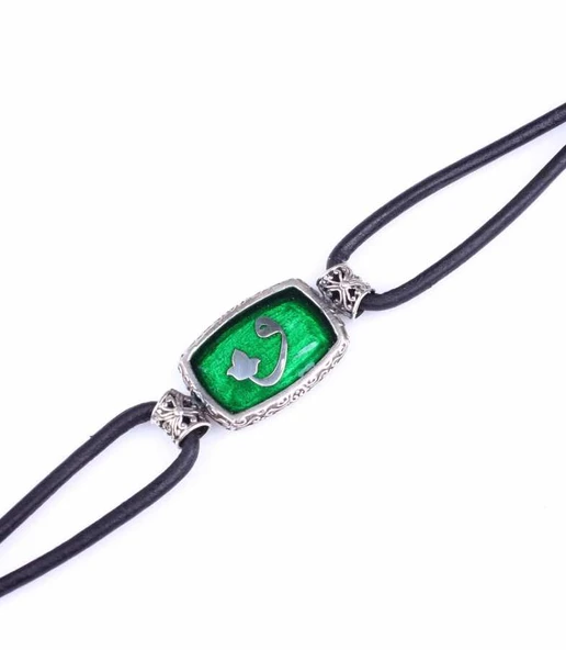 925 Ayar Gümüş Vav Harfli Derili Erkek Bileklik - Resim 5