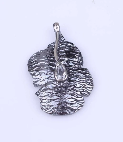 925 Ayar Gümüş Taşlı Yaprak Kolye Ucu - Resim 2
