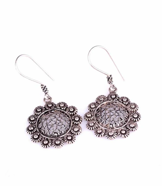 925 Ayar Gümüş Yuvarlak Telkari Küpe ürün görseli 1