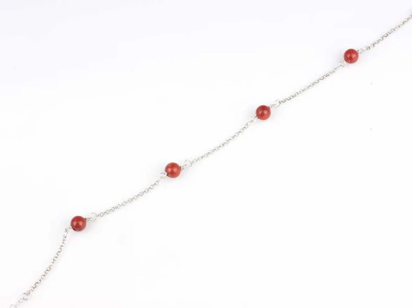 925 Ayar Gümüş 4 Adet Mercan Taşlı Halhal Bileklik - Resim 2