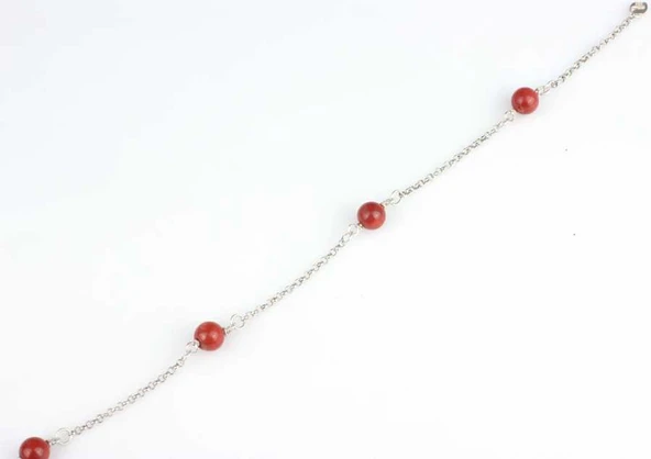 925 Ayar Gümüş 4 Adet Mercan Taşlı Halhal Bileklik ürün görseli