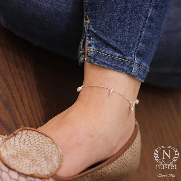 925 Ayar Gümüş Çam Ağacı ve Kozalak Halhal - Resim 7