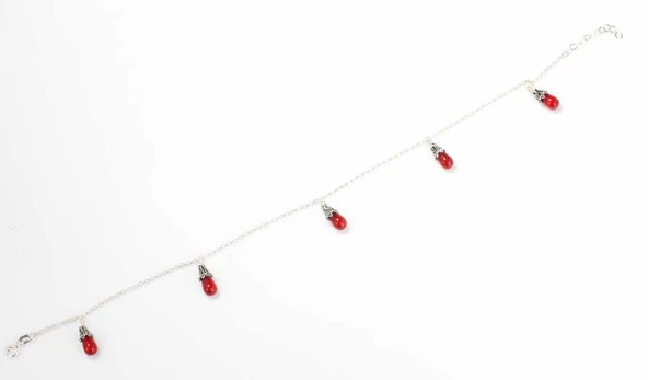 925 Ayar Gümüş Mercan Taş Halhal - Resim 6