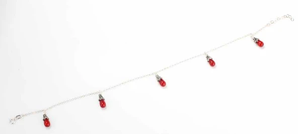 925 Ayar Gümüş Mercan Taş Halhal - Resim 3