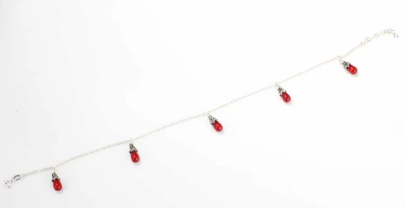 925 Ayar Gümüş Mercan Taş Halhal - Resim 4