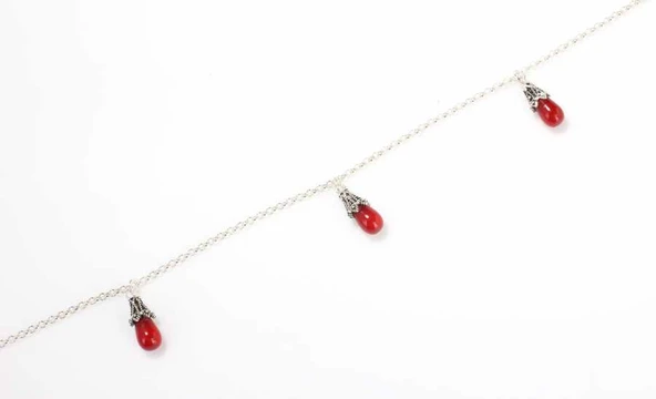 925 Ayar Gümüş Mercan Taş Halhal - Resim 2