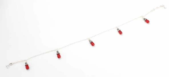 925 Ayar Gümüş Mercan Taş Halhal - Resim 5