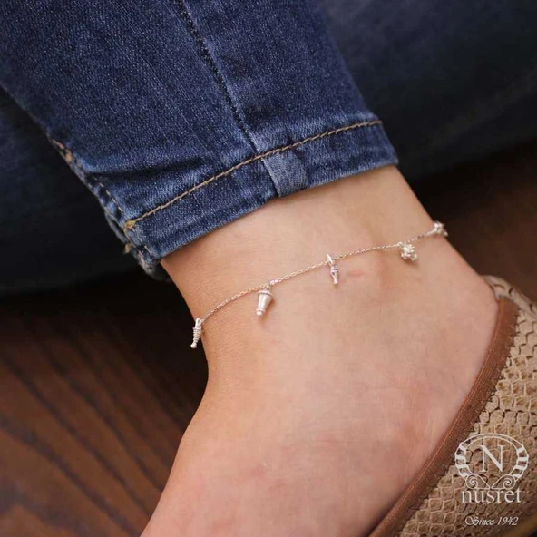 925 Ayar Gümüş Çam Ağacı ve Kozalak Halhal - Resim 9