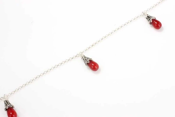 925 Ayar Gümüş Mercan Taş Halhal - Resim 7