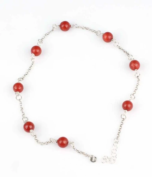 925 Ayar Gümüş 8 Adet Mercan Taşlı Halhal Bileklik - Resim 2