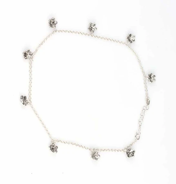 925 Ayar Gümüş Papatya Halhal Bileklik - Resim 6