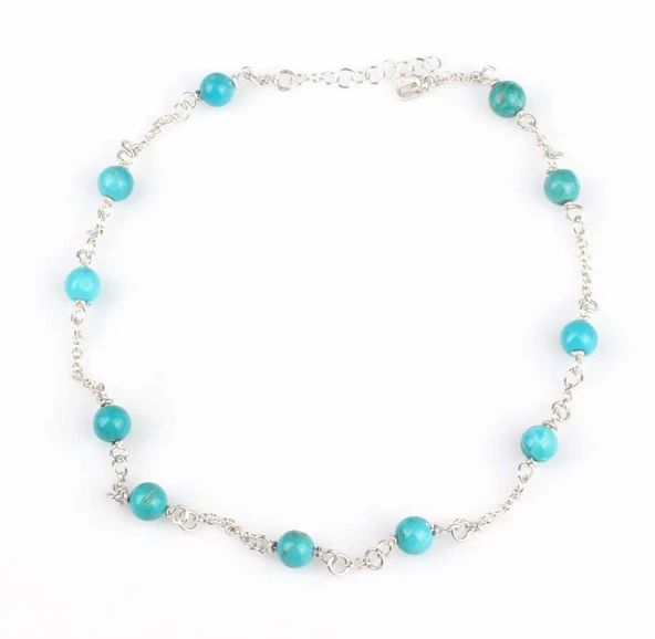 925 Ayar Gümüş 11 Adet Turkuaz Taşlı Halhal Bileklik - Resim 6