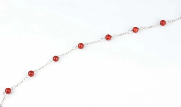 925 Ayar Gümüş 8 Adet Mercan Taşlı Halhal Bileklik - Resim 3