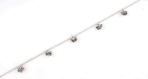 925 Ayar Gümüş Papatya Halhal Bileklik - Resim 3