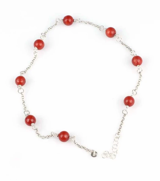 925 Ayar Gümüş 8 Adet Mercan Taşlı Halhal Bileklik ürün görseli