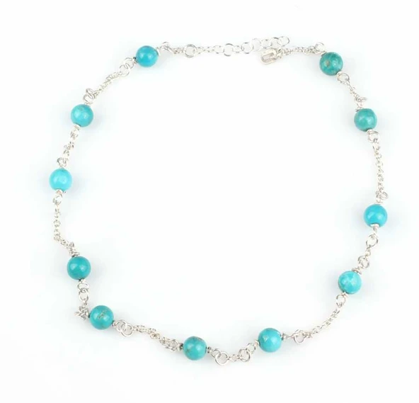 925 Ayar Gümüş 11 Adet Turkuaz Taşlı Halhal Bileklik ürün görseli