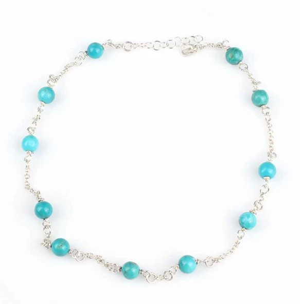 925 Ayar Gümüş 11 Adet Turkuaz Taşlı Halhal Bileklik - Resim 2