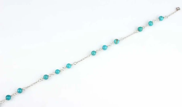 925 Ayar Gümüş 12 Adet Turkuaz Taşlı Halhal Bileklik - Resim 2
